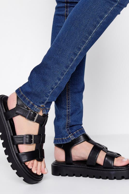 Plus Size  LTS Tall Black Gladiator Sandals In Standard D Fit