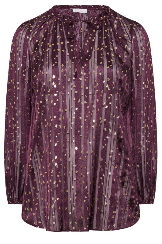 YOURS LONDON Plus Size Purple & Gold Animal Print Ruffle Blouse | Yours Clothing 6