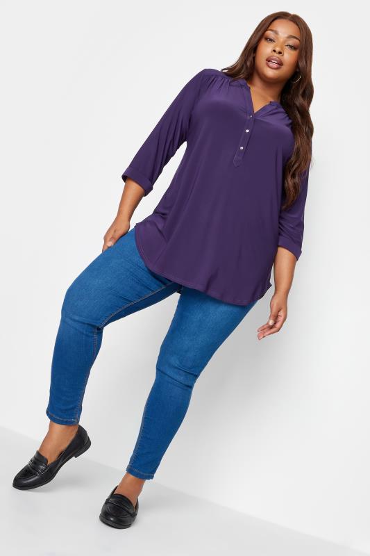 YOURS Curve Plus Size Purple Half Placket Shirt | Yours Clothing  2