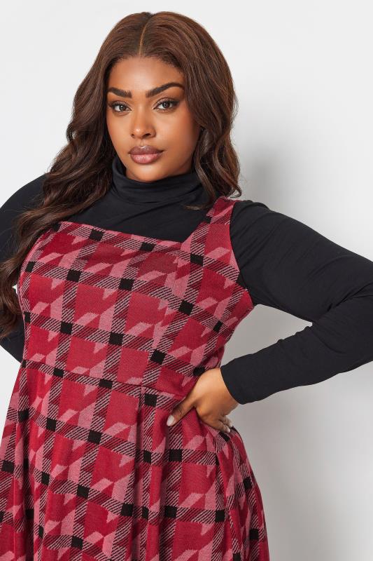 LIMITED COLLECTION Plus Size Red Dogtooth Square Neck Pinafore Dress | Yours Clothing 4