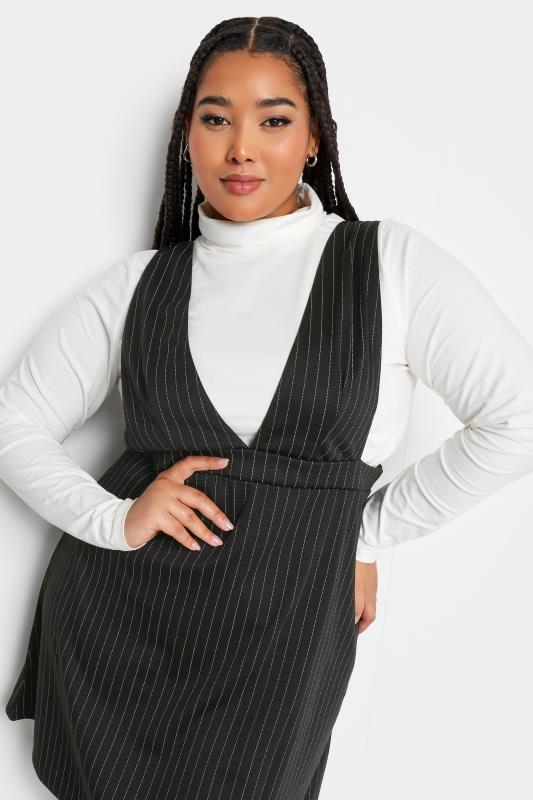 LIMITED COLLECTION Plus Size Black Pinstripe Pinafore Dress | Yours Clothing 4