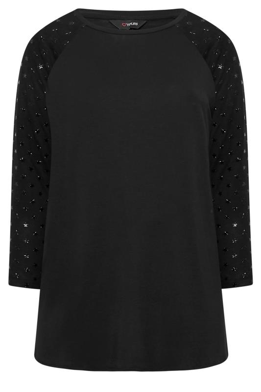Plus Size Black Long Sleeve Star Print Top | Yours Clothing 7