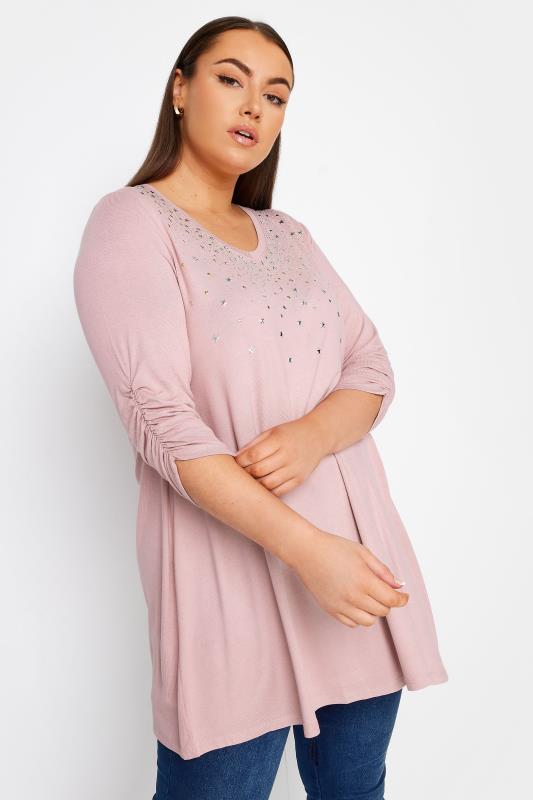 Plus Size  YOURS Curve Pink Star Embellished Swing Top