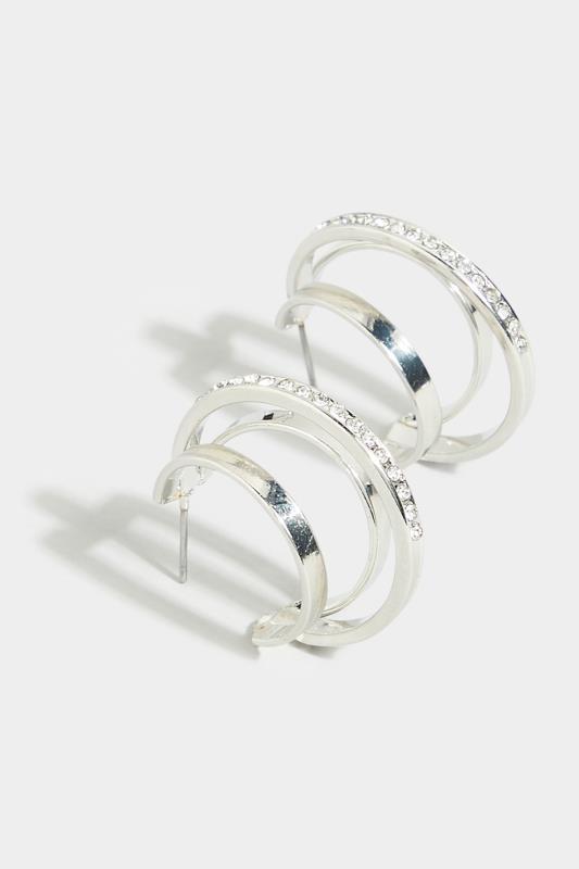 Silver Diamante Triple Hoop Earrings 2