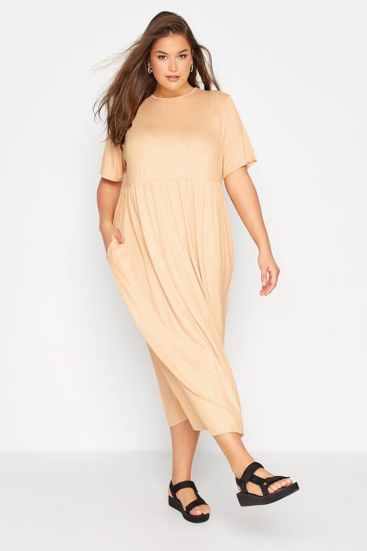 LIMITED COLLECTION Curve Neutral Brown Throw On Maxi Dress_A.jpg