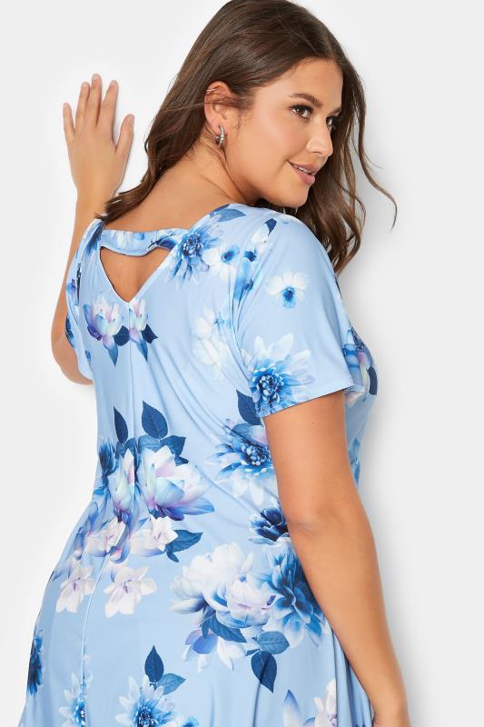 YOURS LONDON Plus Size Blue Floral Print Hanky Hem Top | Yours Clothing 4