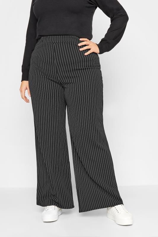  Grande Taille LTS Tall Black Pinstripe Stretch Wide Leg Trousers