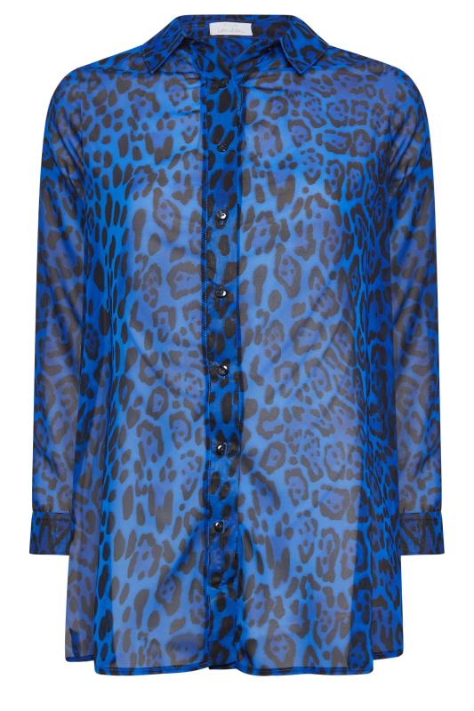 YOURS LONDON Curve Plus Size Cobalt Blue Leopard Print Shirt | Yours Clothing 7