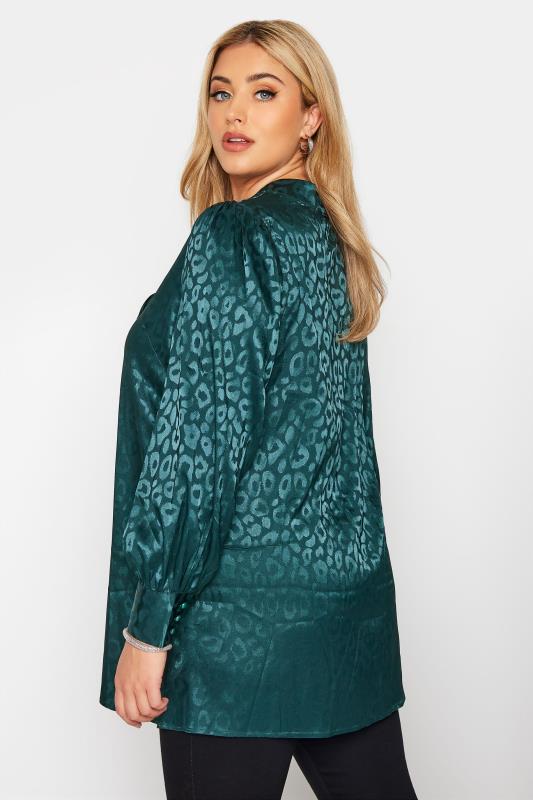 Plus Size YOURS LONDON Teal Green Animal Print Bow Blouse | Yours Clothing 3