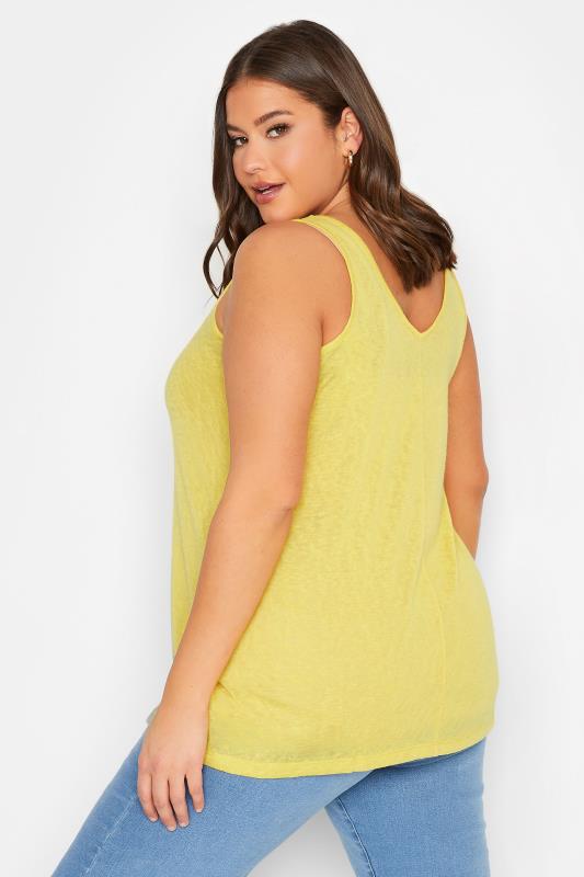 YOURS Curve Plus Size Yellow Linen Look Vest Top | Yours Clothing  3