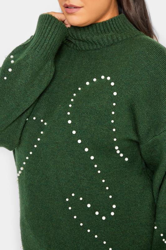 YOURS LUXURY Plus Size Green Pearl Embellished Batwing Jumper | Yours Clothing 5