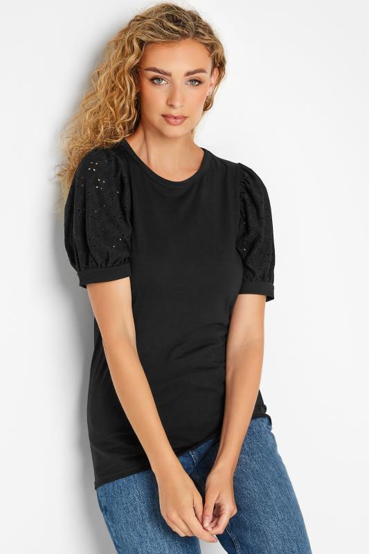LTS Tall Black Broderie Anglaise Puff Sleeve Top 4