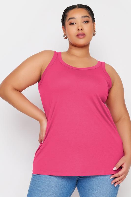 YOURS Plus Size Pink Cotton Blend Vest Top | Yours Clothing 1