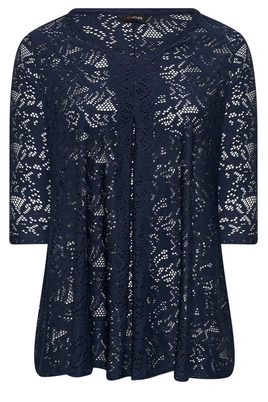 Plus Size Navy Blue Broderie Anglaise V-Neck Top | Yours Clothing 6