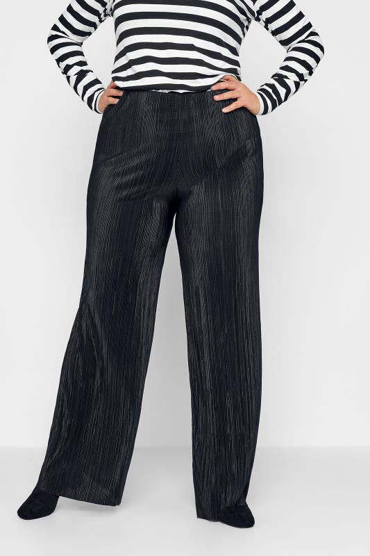 Tall Women's LTS Black Glitter Plisse Wide Leg Trousers | Long Tall Sally 1