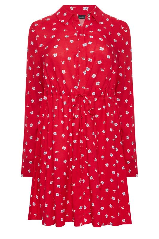 M&Co Red Floral Print Tie Waist Tunic Shirt | M&Co 6