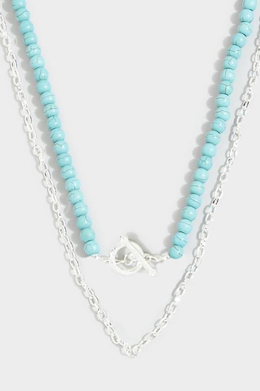 Silver & Blue Stone Layered Necklace | Yours Clothing 5