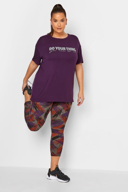 YOURS ACTIVE Plus Size Curve Grey & Purple Slash Print Leggings | Yours Clothing  4