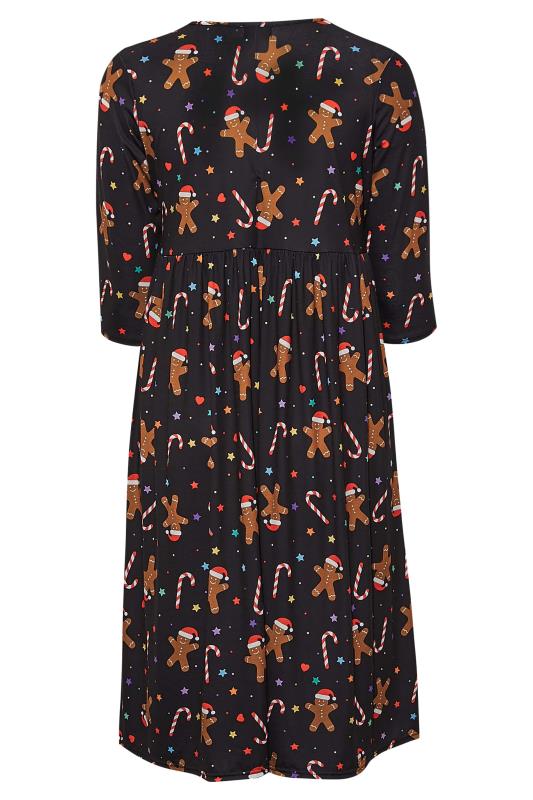LIMITED COLLECTION Curve Black Christmas Gingerbread Print Smock Dress 7