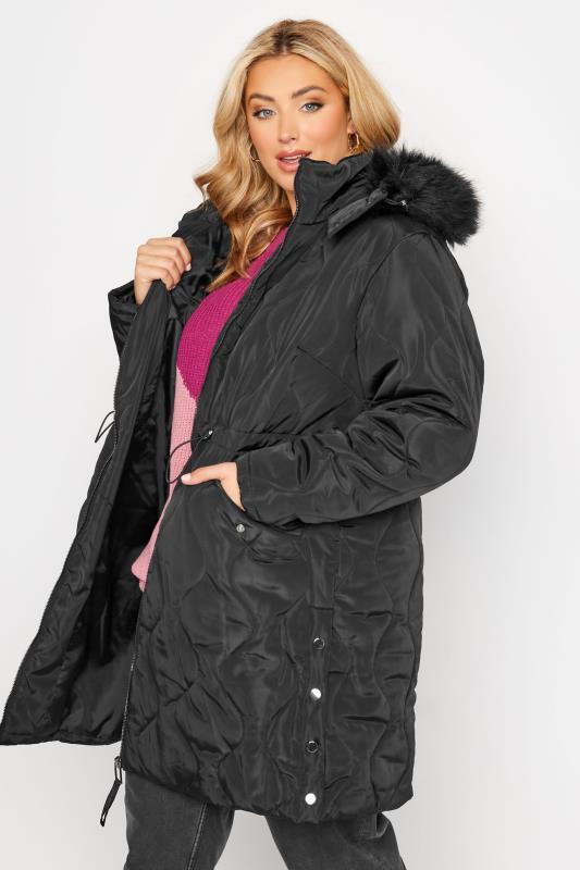  dla puszystych Curve Black Quilted Puffer Coat