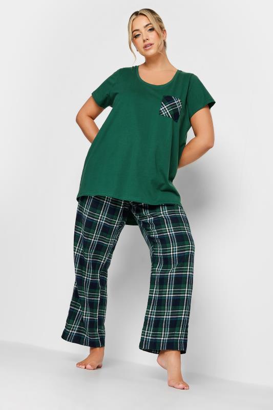 LIMITED COLLECTION Plus Size Green Tartan Check Pyjama Bottoms | Yours Clothing 3