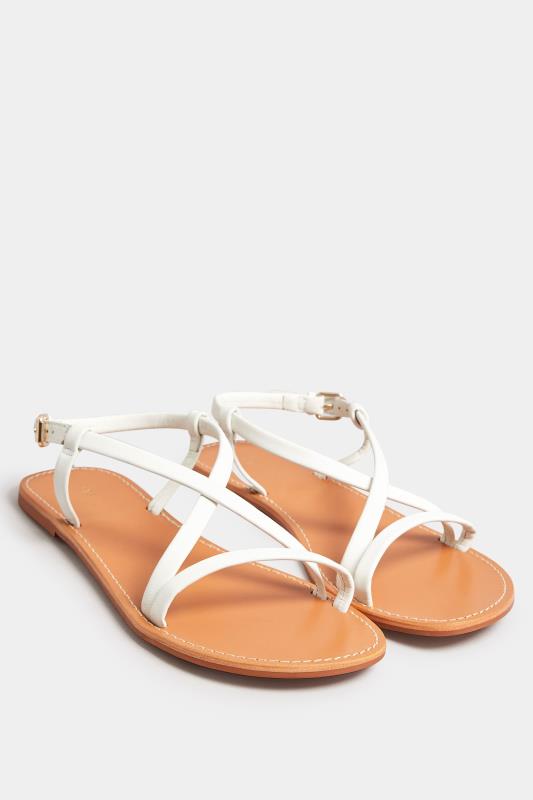 LTS White Leather Crossover Strap Flat Sandals In Standard Fit | Long Tall Sally 2