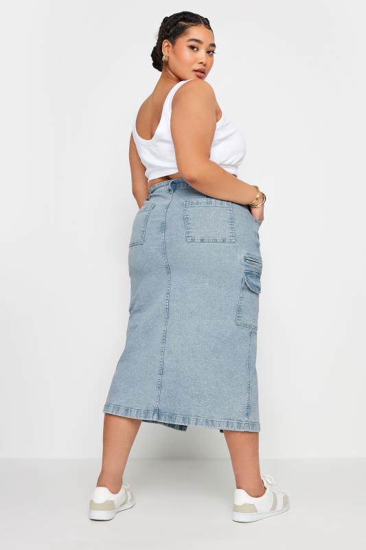 YOURS Plus Size Light Blue Zip Pocket Maxi Skirt | Yours Clothing 4