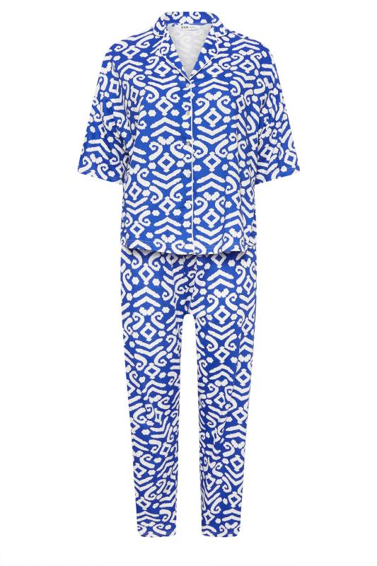 YOURS Plus Size Blue Ikat Print Button Through Pyjama Set | Your Clothing 6