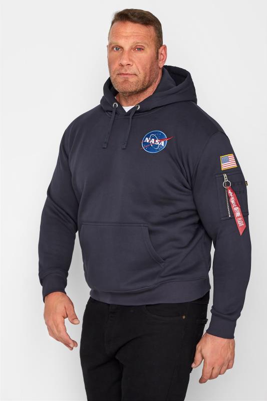 Plus Size Hoodies ALPHA INDUSTRIES Navy NASA Space Shuttle Hoodie