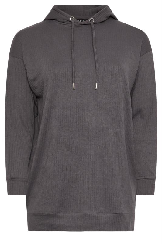 YOURS Plus Size Charcoal Grey Ribbed Hoodie | Yours Clothing  7