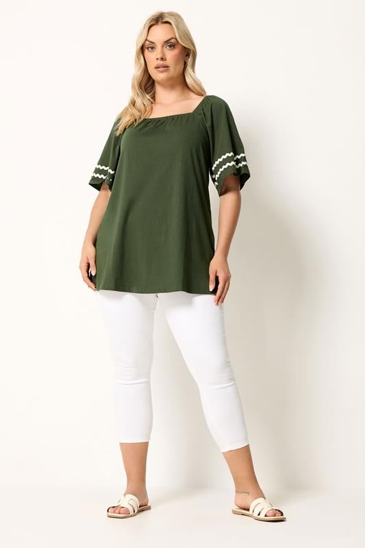 YOURS Plus Size Khaki Green Swing Blouse | Yours Clothing 1