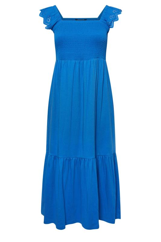 YOURS Plus Size Blue Frill Sleeve Shirred Midaxi Dress | Yours Clothing 5