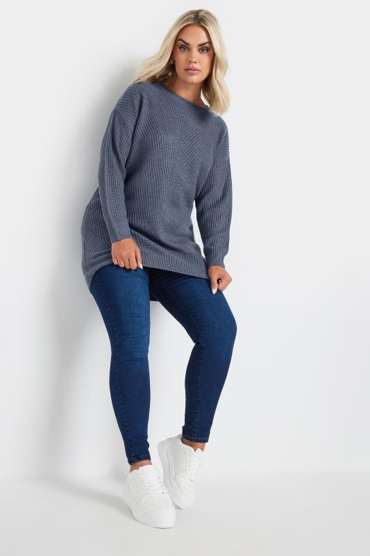 YOURS Plus Size Essential Blue Knitted Jumper | Yours Clothing 2