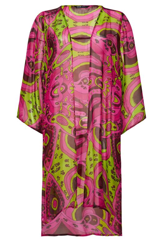 YOURS Plus Size Pink Abstract Print Beach Kimono | Yours Clothing  5