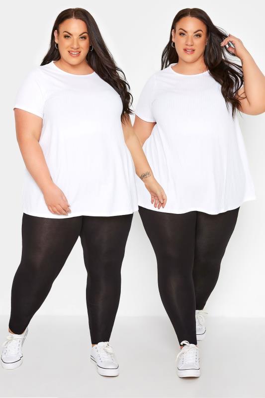Plus Size Basic Leggings YOURS 2 PACK Curve Black Soft Touch Viscose Stretch Leggings