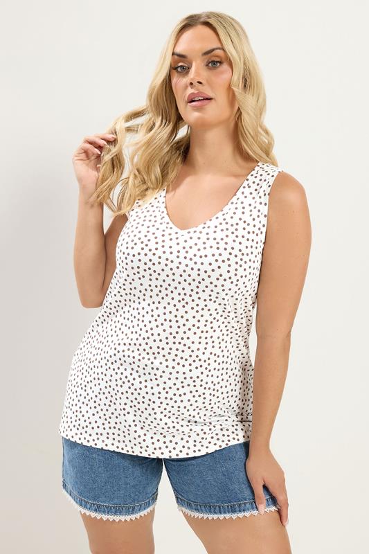  YOURS Curve Ivory White Polka Dot Vest Top