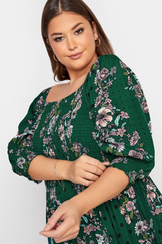 YOURS LONDON Curve Green Floral Puff Sleeve Dress 4