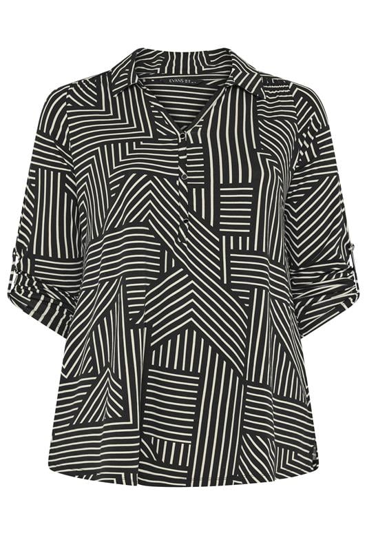 EVANS Plus Size Black Abstract Stipe Blouse | Evans 1