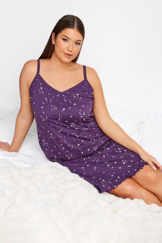 YOURS Plus Size Purple Star Print Chemise Nightdress | Yours Clothing 1