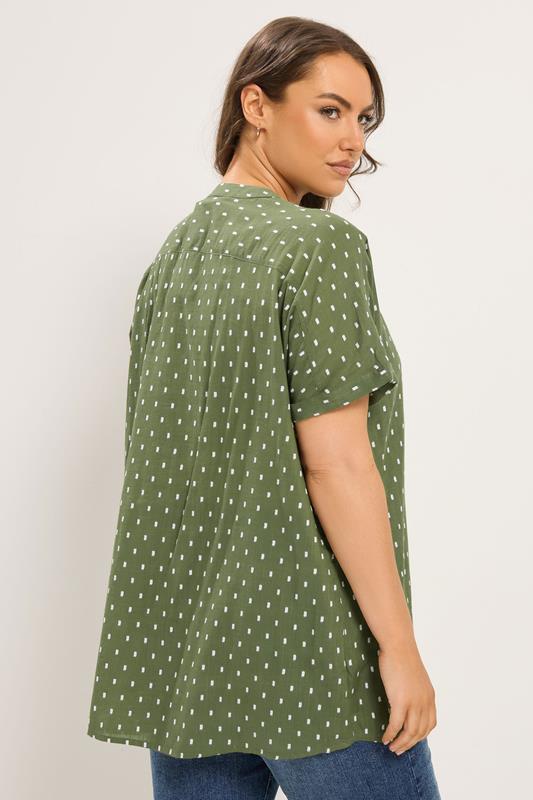 YOURS Curve Green Notch Neck Dobby Blouse | Yours Clothing 2