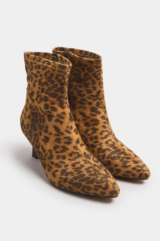 Beige Brown Leopard Print Heeled Ankle Boots In Extra Wide EEE Fit | Yours Clothing 2