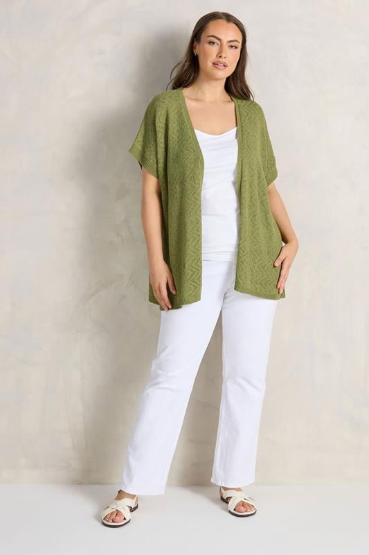 EVANS Plus Size Green Tape Yarn Short Sleeve Cardigan | Evans 1