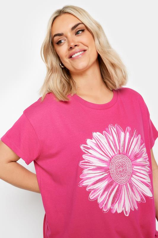 YOURS Plus Size Pink Stud Floral Print T-Shirt | Yours Clothing 4