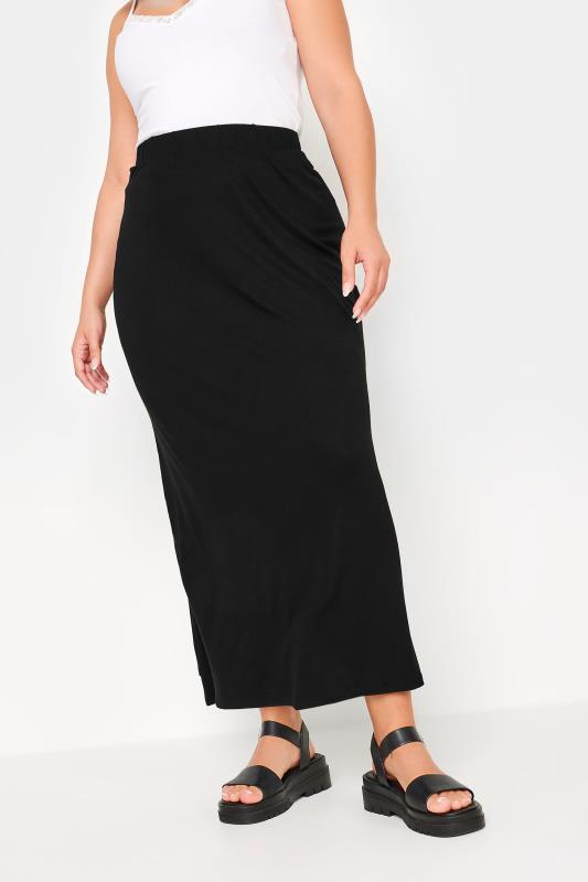 YOURS Plus Size Black Jersey Stretch Maxi Tube Skirt | Yours Clothing 1