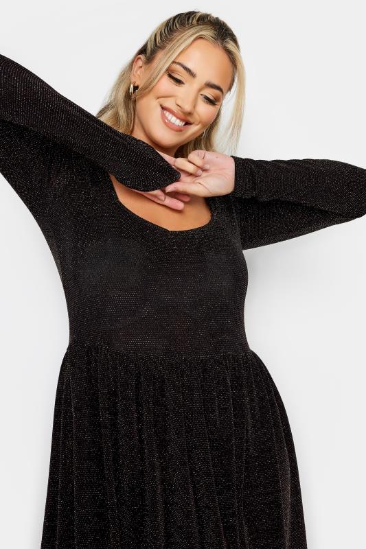 LIMITED COLLECTION Plus Size Black & Gold Glitter Sweetheart Neck Dress | Yours Clothing 4