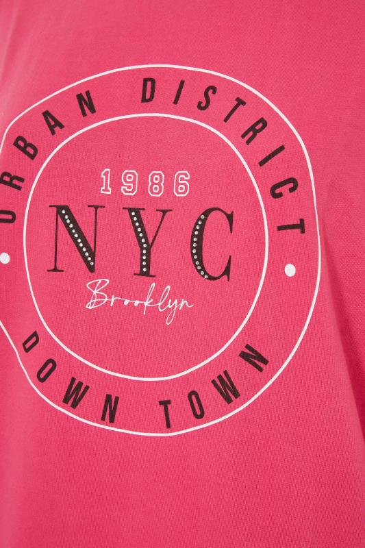 Plus Size Hot Pink 'NYC' Embellished Varsity Sweatshirt | Yours Clothing 5