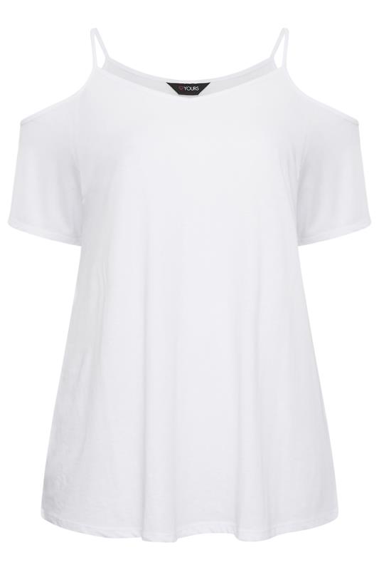 YOURS Curve Plus Size White Cold Shoulder T-Shirt | Yours Clothing  6