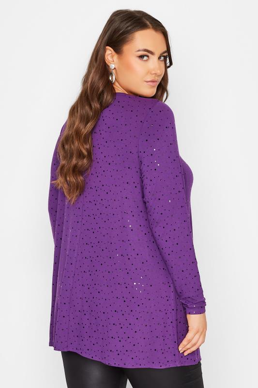 Curve Plus Size Purple Embellished Long Sleeve Swing Top | Yours Clothing 3