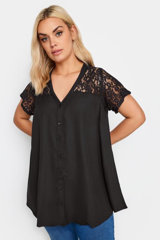  Tallas Grandes LIMITED COLLECTION Curve Black Lace Insert Blouse