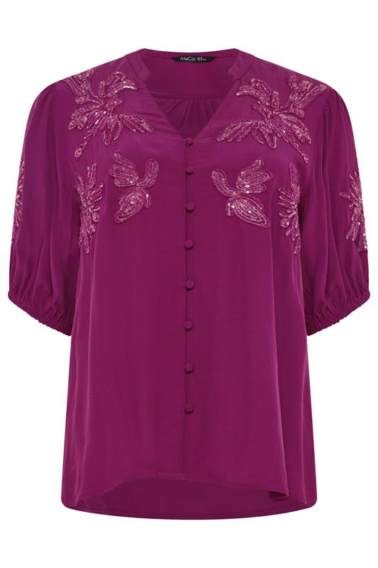 M&Co Berry Purple Sequin Embellished Blouse | M&Co 5